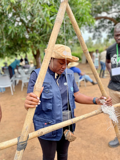 Woman with a-frame level