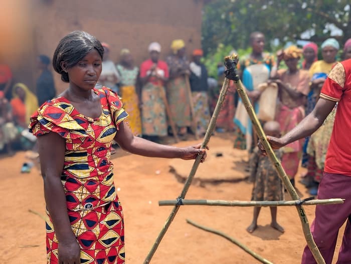 Woman with A-frame level